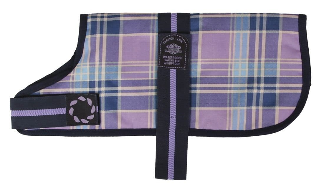 Animate Lilac Tartan Padded Dog Coat (20”)