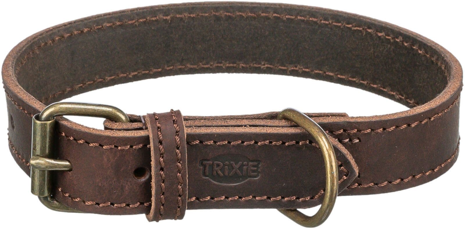 Trixie Rustic fatleather collar Dark Brown (Small-Medium: 34–40cm/25mm)