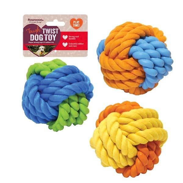 Rosewood Tough Twist 3.5" Rubber & Rope Ball Assorted