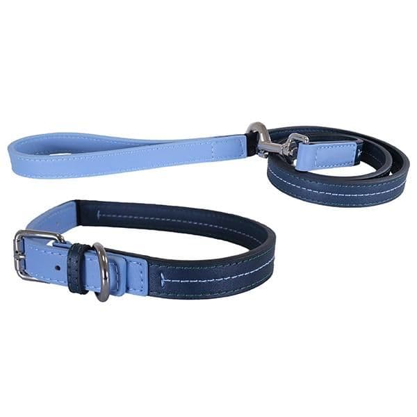 Rosewood Luxury Leather Collar Baby Blue/Navy (18-22")