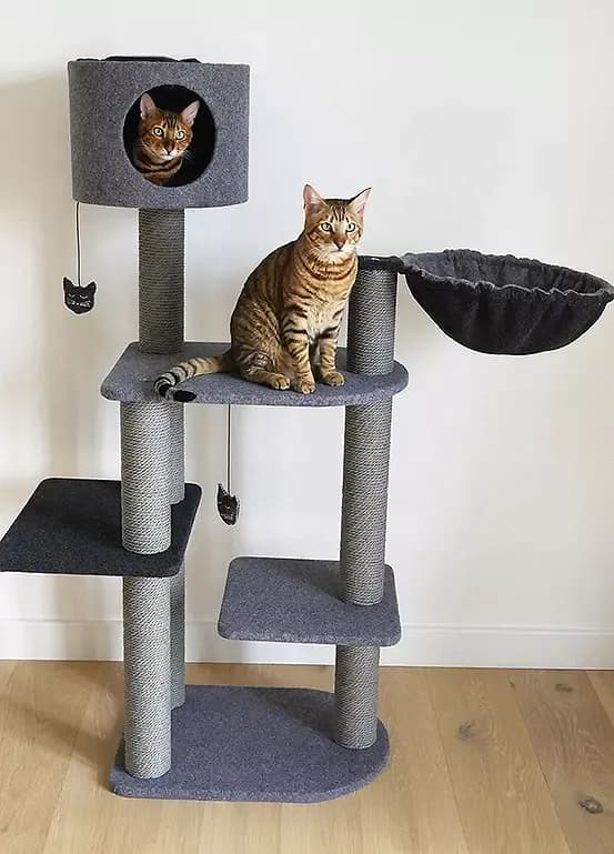 Rosewood Charcoal Felt Cat Triple Tower