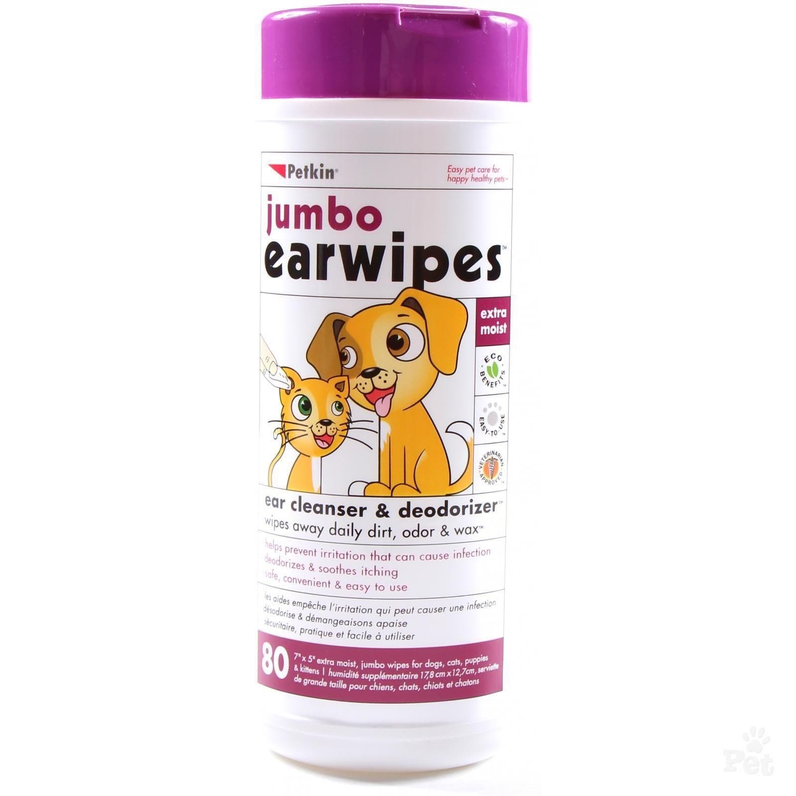 Petkin Jumbo Ear Wipes (80pk)