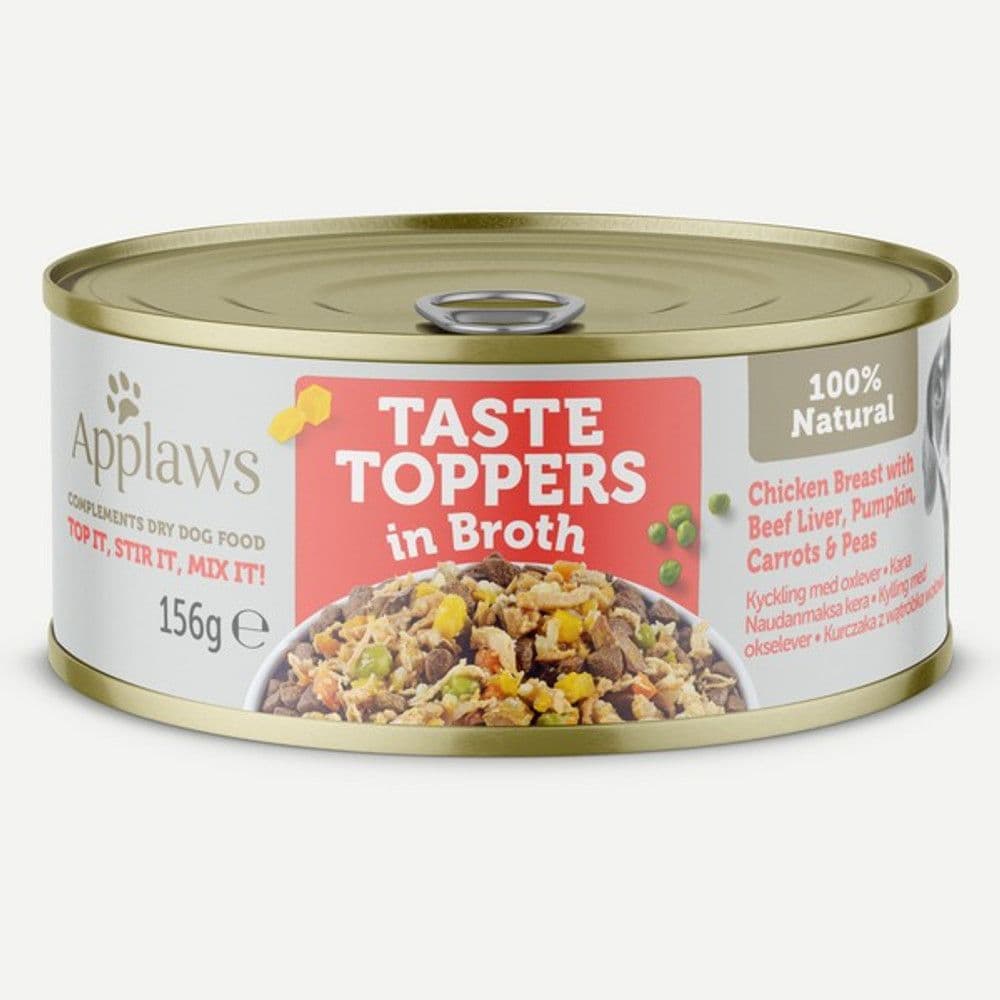 Applaws Taste Toppers Natural Wet Dog Food, Chicken Beef Liver, Pumpkin, Carrots & Peas In broth (156g)