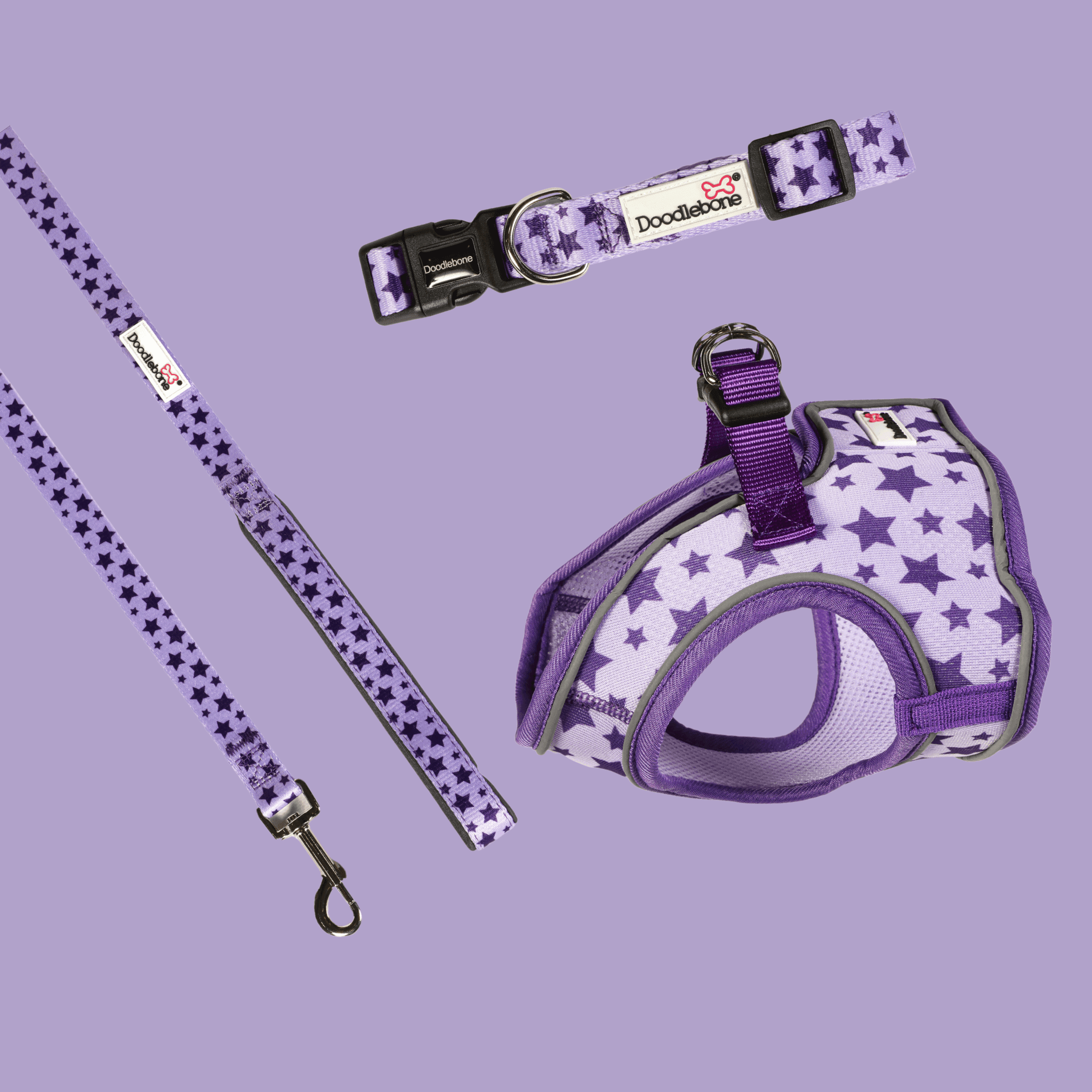 Doodlebone Snappy Harness, Violet Stars, 2