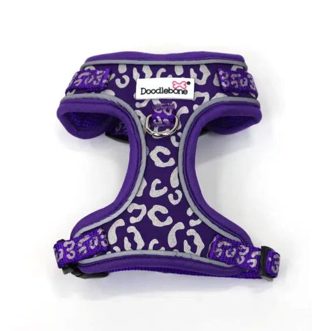 Doodlebone Adjustable Airmesh Harness, Violet Leopard Reflective, 2-3