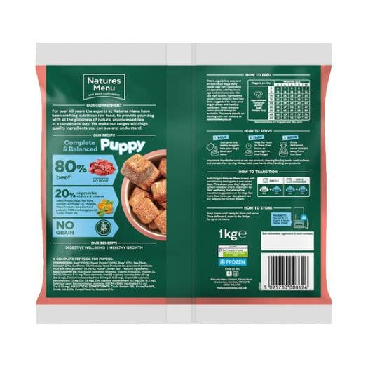Natures Menu Raw Complete & Balanced 80/20 Nuggets Puppy Beef (1kg)