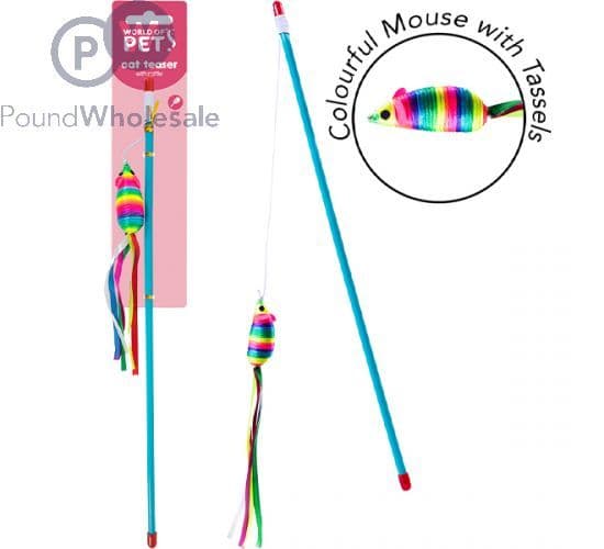 World of Pets Colourful Mouse with Tassels Teaser Cat Toy