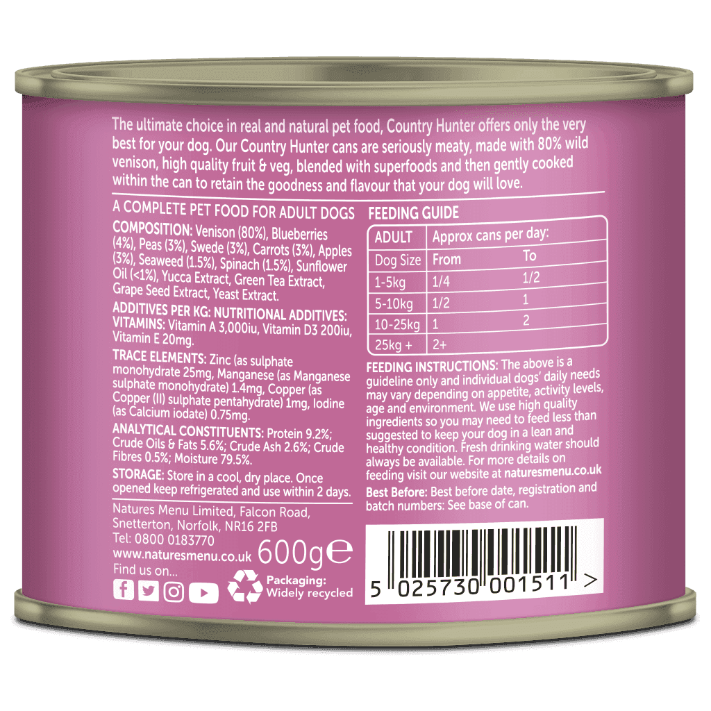 Natures Menu Country Hunter Dog Food Can Wild Venison with Superfoods (600g)