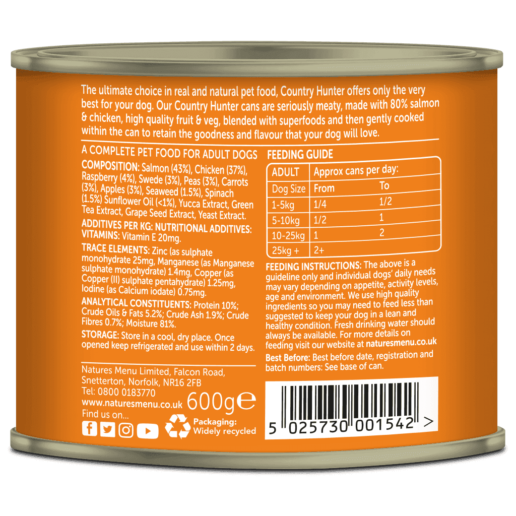 Natures Menu Country Hunter Dog Food Can Salmon & Chicken with Superfoods (600g)
