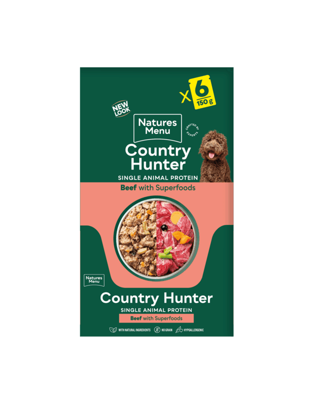 Natures Menu Country Hunter Dog Food Pouch Grass Grazed Beef with Superfoods (150g)