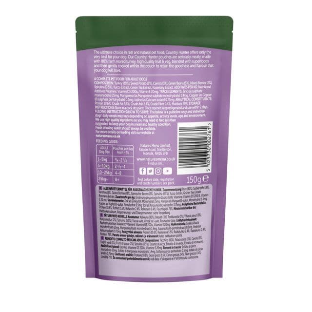 Natures Menu Country Hunter Dog Food Pouch Farm Reared Turkey with Superfoods (150g)