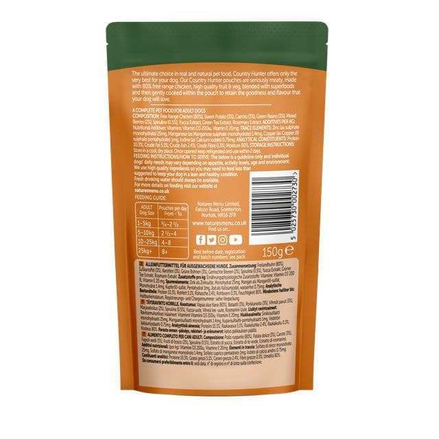 Natures Menu Country Hunter Dog Food Pouch Free Range Chicken with Superfoods (150g)