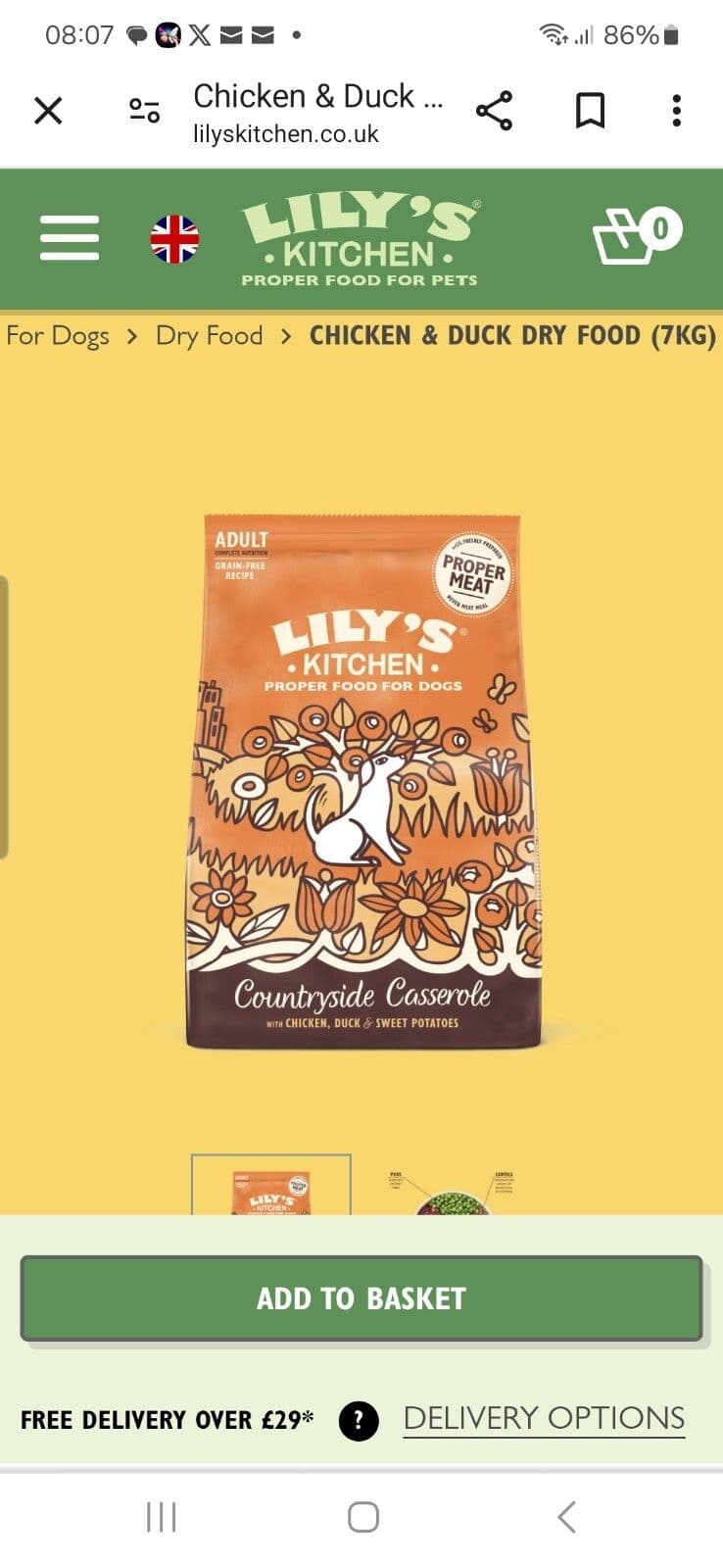 Lilys Kitchen Adult Chicken & Duck Dry Dog Food (7kg)