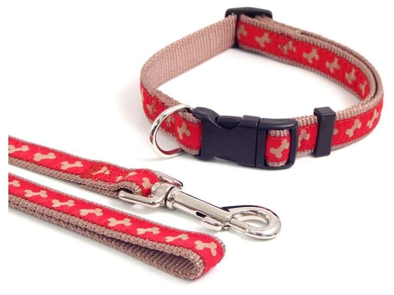 Rosewood Wag 'n' Walk Fashion Collars Red/Beige Bone (14"-20"x3/4")