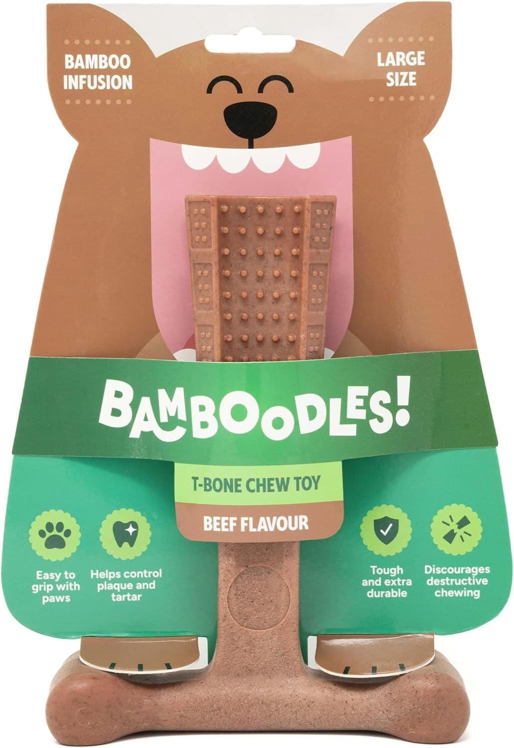 Bamboodles T Bone Chew Toy For Dogs (Large/7”)(Beef Flavour)