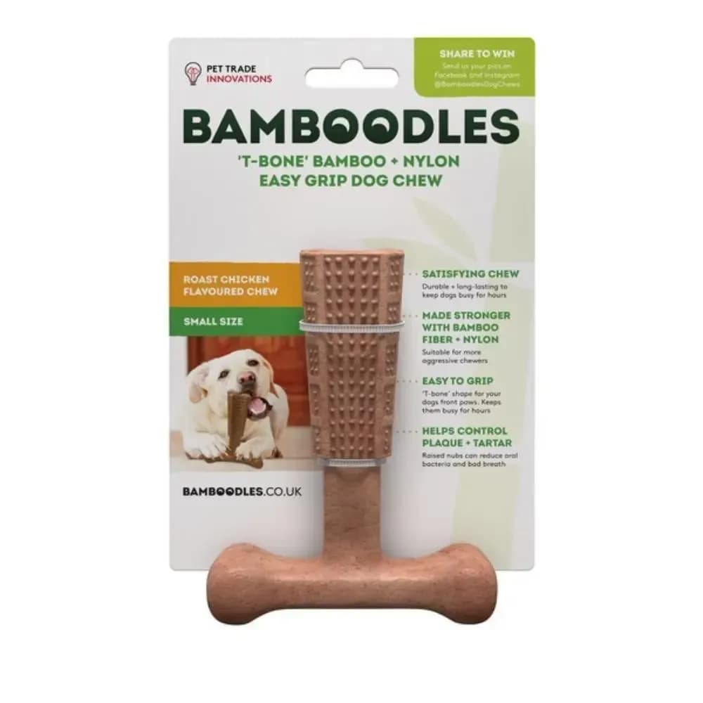 Bamboodles T Bone Chew Toy For Dogs (Small/4”)(Chicken Flavour)