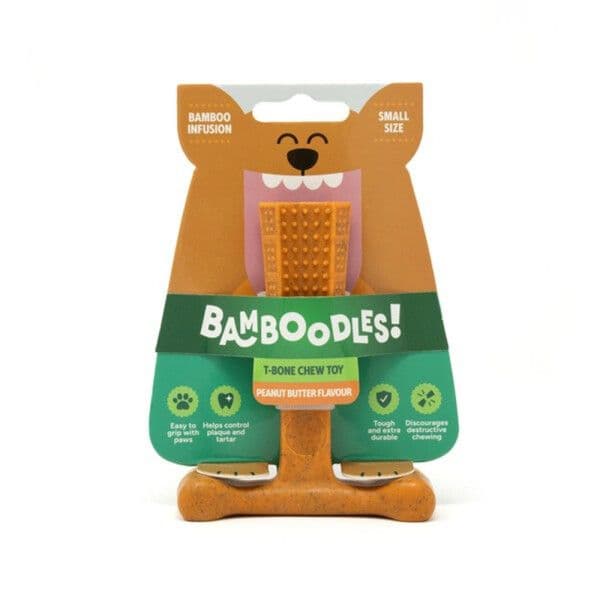 Bamboodles T Bone Chew Toy For Dogs (Small/4”)(Peanut Butter Flavour)