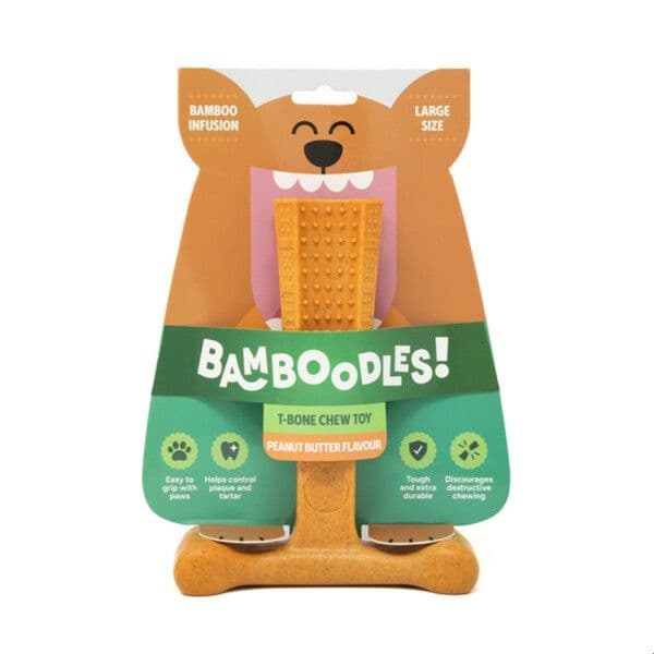 Bamboodles T Bone Chew Toy For Dogs (Large/7”)(Peanut Butter Flavour)