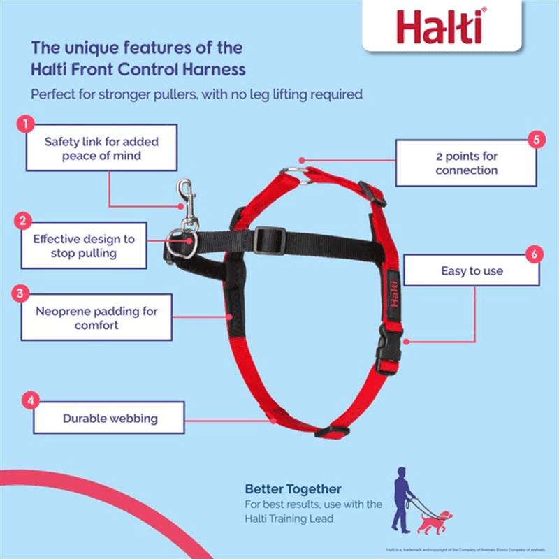 Company of Animals HALTI Front Control Harness Black/Red (Small)