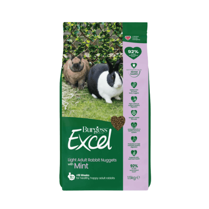 Burgess Excel Light Adult Rabbit Nuggets With Mint (1.5kg)