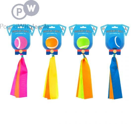 World of Pets Squeaky Ribbon Tail Tennis Ball Dog Toy