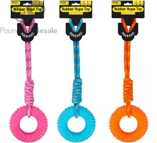 Smart Choice Squeaky Rubber Ring & Rope Dog Toy (44cm)